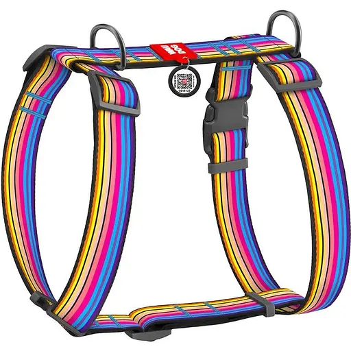 Шлея для собак Waudog Nylon анатомічна H-подібна з QR-паспортом, малюнок "Лінія 1", пластиковий фастекс, XL