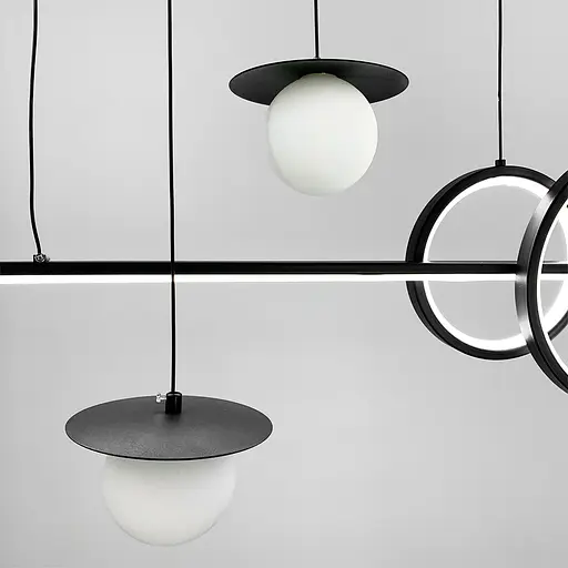 Видовжена чорна LED люстра з 2 світлодіодними колами та 2 плафони Line.F Довжина 120 см - фото 2