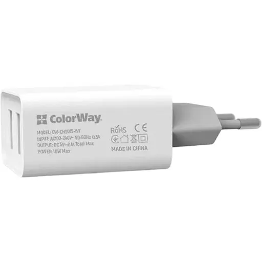 Зарядное устройство ColorWay AutoID (2USBx2.1A) White (CW-CHS015-WT) - фото 2