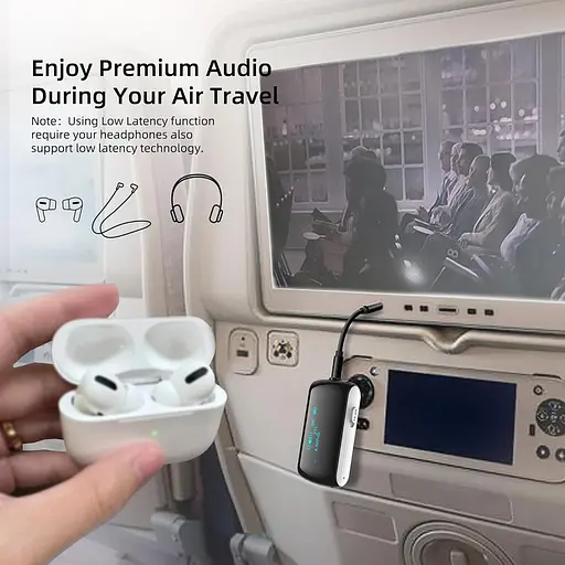 Передавач та приймач Bluetooth для 2 навушників AirPods, адаптер Flight Bluetooth 5.2 для літака, телевізора та спортзалу - фото 2