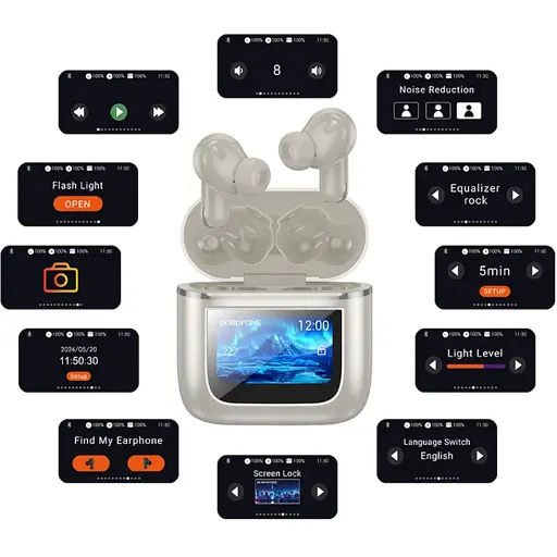 Бездротові навушники Borofone BW67 Gorgeous true wireless ANC+ENC noise reduction touch screen BT headset Champagne Gold - фото 3
