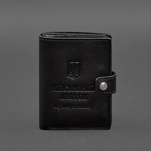 Кожаная обложка-портмоне для военного билета офицера запаса (узкий документ) Черная - фото 9