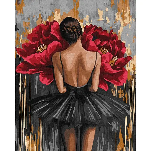 Картина по номерам "Балерина з червоними півоніями з фарбами металік" ©art_selena_ua KHO8664, 40x50 см