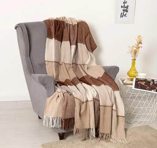 Плед вовняний Vladi Ельф 200х220 біло-бежево-теракотовий 1 (1129) - фото 1