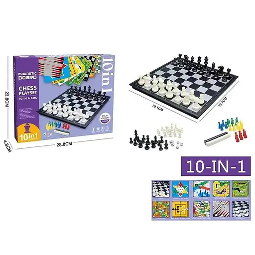 Настільна гра 10 в 1- шахи, шашки, лудо, нарди, автоперегони, змії та драбини, дев'ять людей морріса, 2012 A