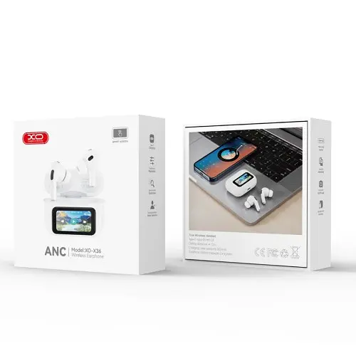 Наушники беспроводные XO X36 Pro Smart Screen ANC Active Noise Cancellation белые - фото 2