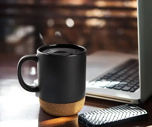 Керамічний кавовий кухоль OldBro Black 400 мл з ізольованим корковим дном і кришкою - фото 4