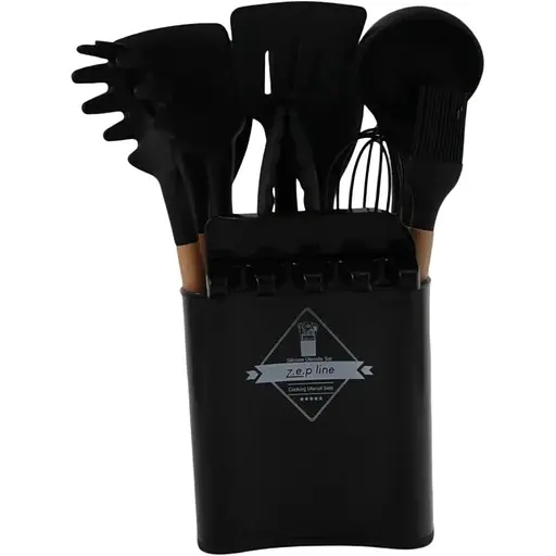 Набір кухонного приладдя ZP-053 на стійці 12 предметів чорний - фото 1