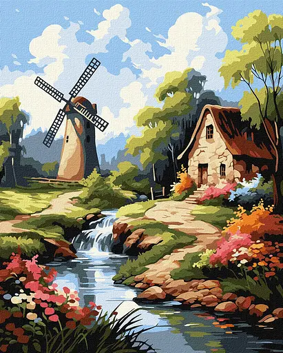 Набір для розпису по номерах Будиночок біля млина, 40x50 см, КНО6342