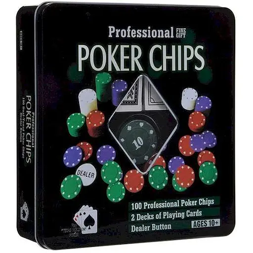 Настольная игра International Toys Trading LTD Покерный набор 100 фишек с номиналом (жестяная коробка) (IG-2033) - фото 1