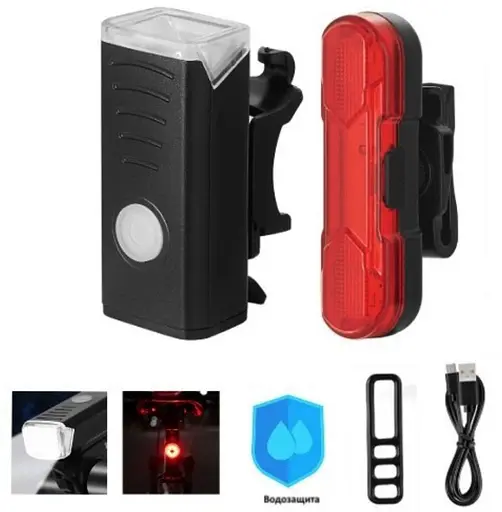 Вело фара с задним фонарем мигалкой RB-B14 велосипедный аккумуляторный фонарь на велосипед с креплением RB-B14 - фото 2