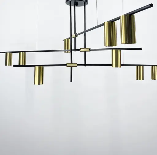 Линейная подвесная люстра на 9 плафонов-спотов цвета латунь Line.F MD 8021-9 BK+GD - фото 2