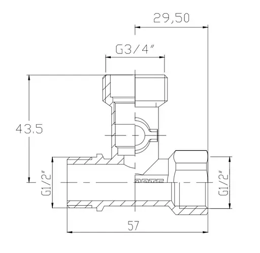 Кран кульовий приладовий Thermo Alliance Forte 1/2"Зх3/4"Зх1/2 В триходовий, PN40 SF186W152015 - фото 4
