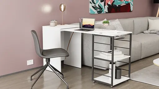 Стол-тумба трансформер Смарт 2/2 Ferrum-decor 750x1450x600 Черный металл ДСП Белое 16 мм (FRD-105102) - фото 9