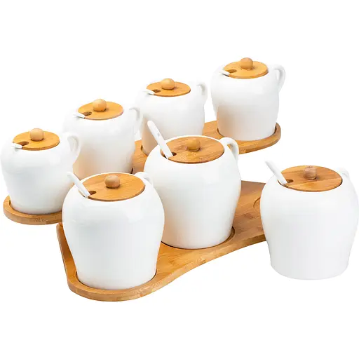 Набір баночок для спецій TS Kitchen HP248 з кришками та ложками 300/600 мл на підставці - фото 1