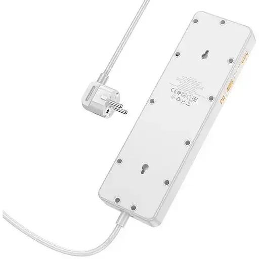 Подовжувач мережі Hoco AC13A на 5 розеток 3USB/1Type-C 10A 250V 1.5 м 2500W білий - фото 3