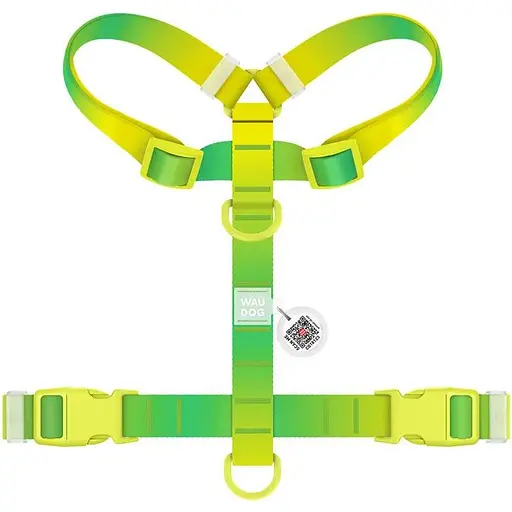 Шлея для собак Waudog Nylon Recycled анатомічна H-подібна з QR-паспортом, градієнт, пластиковий фастекс, L - фото 2