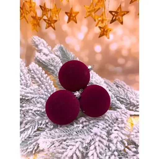 Набір ялинкових куль Оксамит 60 мм 6 шт Бордовий - фото 1