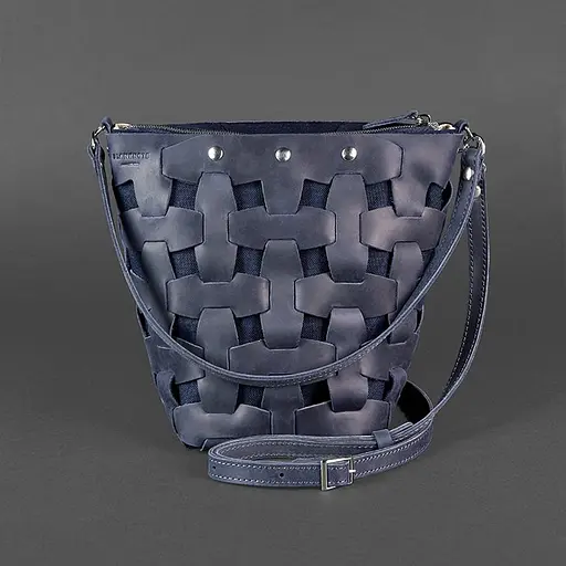 Шкіряна плетена жіноча сумка Пазл M синя Crazy Horse - фото 8