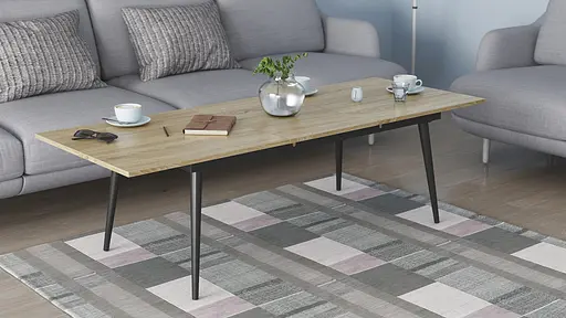 Стіл журнальний трансформер Dandi Small Ferrum-decor 45x120(160)x70 Чорний метал ДСП Дуб Сонома 16 мм (FRD-106796)