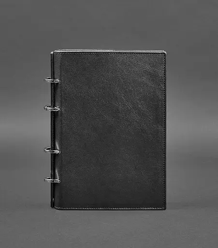 Шкіряний блокнот на кільцях (софт-бук) 9.0 з твердою чорною обкладинкою - фото 1