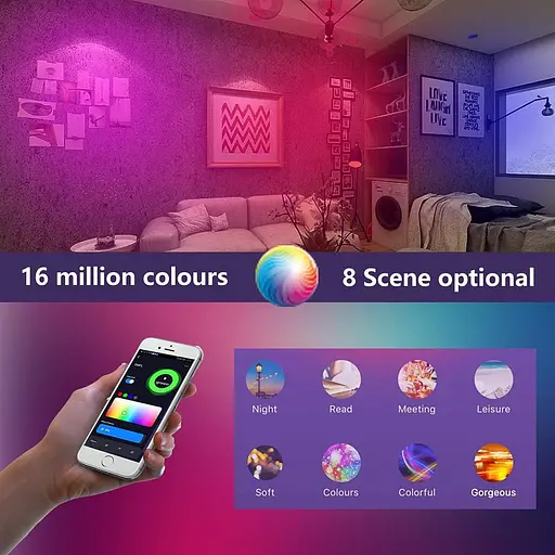 Etrogo Intelligent E27 RGBCW Світлодіодні лампи Bluetooth-з'єднання Кілька кольорів Керування програмою 10 Вт Синхронізація музики - фото 4