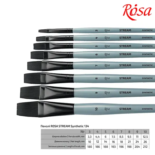 Пензель синтетика плоска STREAM 134 №3 коротка ручка Rosa - фото 2