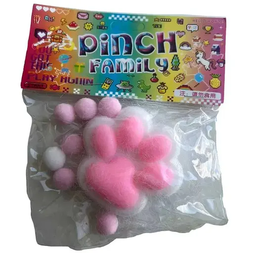 Іграшка антистрес Сквіш Таба Лапка рожево-біла 7 см з бусинками