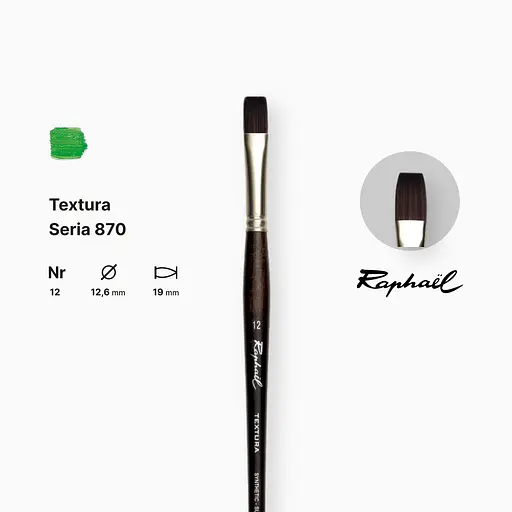 Кисть синтетика плоская Raphael Textura, №12, профессиональная, длинная ручка - фото 2