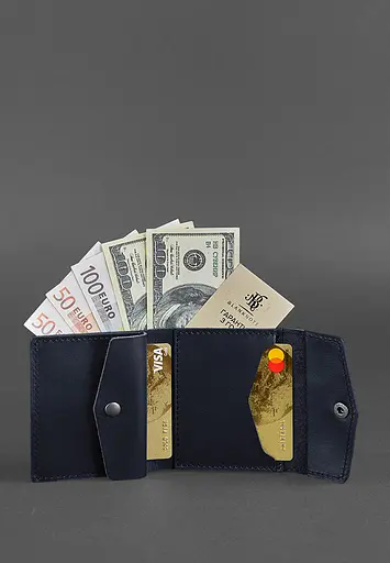 Кожаный кошелек 2.1 темно-синий Краст - фото 3