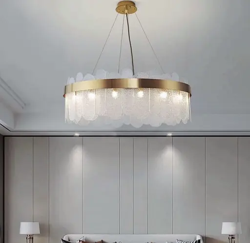 Подвесная люстра со стеклянными фактурными пластинами Line.F Диаметр 60см - фото 4