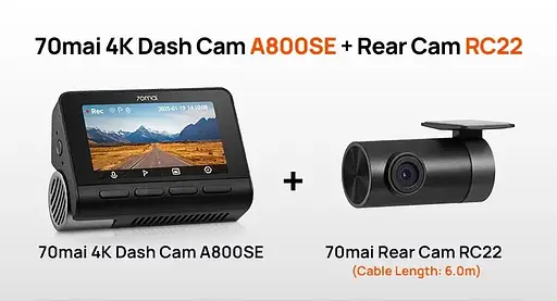 Видеорегистратор Xiaomi 70mai Dash Cam 4K A800SE+RC22 камера - комплект - фото 9