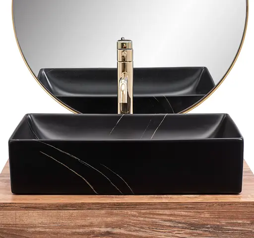 Умивальник Rea Inga накладний black marble mat REA-U8006, Чорний матовий - фото 6