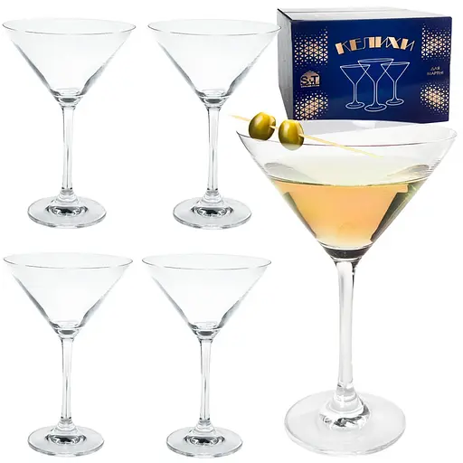 Набір: вермут Martini Extra Dry 18% 0,.5 л + оливки Nefeli Halkidiki зелені фаршировані блакитним сиром у розсолі 300 г + набір келихів S&T для мартіні 260 мл 4 шт. - фото 5