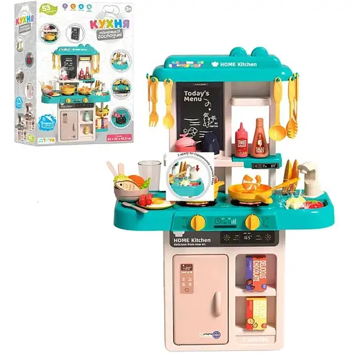 Дитяча кухня Limo Toy 889-257 з водяною мийкою, посудом і продуктами 43 предмети, звук, світло, синя 63x22x45.5 см - фото 2