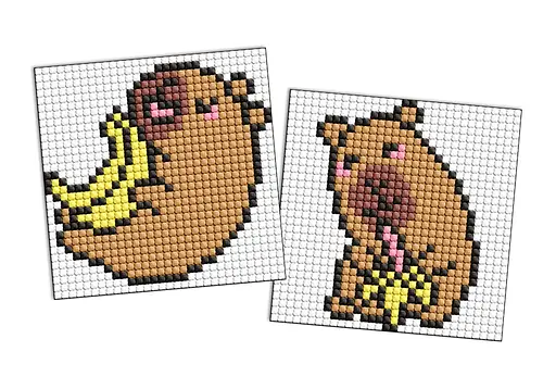 Набір з алмазною мозаїкою на магнітній основі для дітей Капібара: банани, 2 картинки 9x9 см, AMG1165