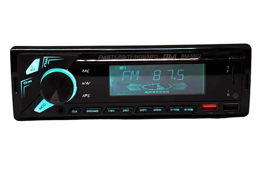 Автомагнітола Boschmann BM-5602 1DIN з Bluetooth і ISO-роз'ємом, RGB-підсвітка панелі, 2xUSB, microSD/TF, AUX вхід, MP3 - фото 3