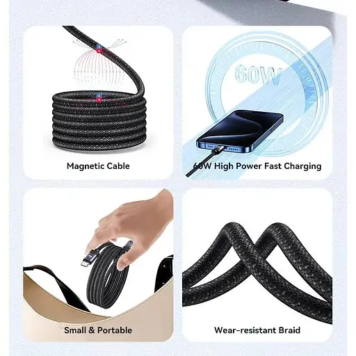 Кабель Usams US-SJ704 Rui Magnetic USB-C to USB-C 60W 1m Tarnish (SJ704USB01) [153983] - фото 11