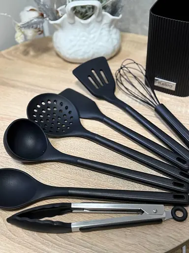 Набір кухонного приладдя Magio MG-1130 із підставкою 8 предметів Чорний - фото 5