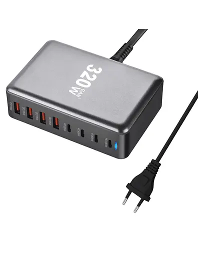 Зарядный адаптер блока питания Essager 320 W GaN YMX-320 4U+4C (8 выходов) - фото 3