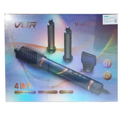 Фен стайлер VGR V 474, 4 в 1 фен для волос 4 насадки 1400 Вт быстрая сушка укладка объем выпрямление завивка, синий - фото 2