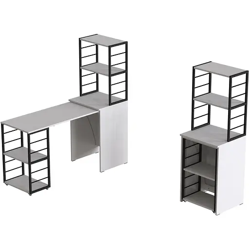 Стол-тумба трансформер Смарт 3/2 с этажеркой Ferrum-decor 1430x1450x600 Черный металл ДСП Белое 16 мм (FRD-105116)