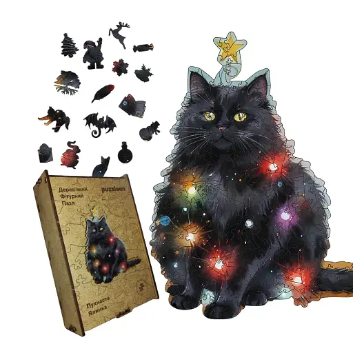 Деревянный фигурный пазл Пушистая Елка, А2, Картонная коробка 300+ элементов