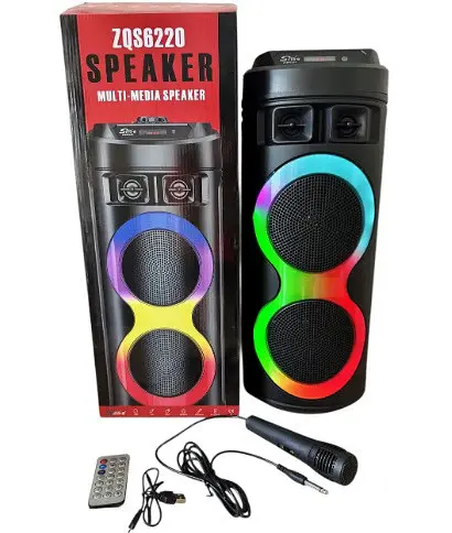 Переносна колонка караоке ZQS-6220 Bluetooth акустична система з мікрофоном та підсвічуванням 20 Вт USB Чорний - фото 2
