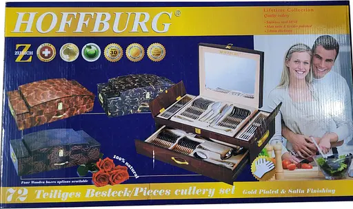 Набор столовых приборов Hoffburg HB-72883GS на 12 персон в подарочном кейсе 72 предмета Золотой - фото 8