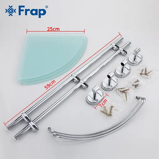 Полиця Frap скляна потрійна кутова 250x250 F1907-3 1/10, Хром - фото 5