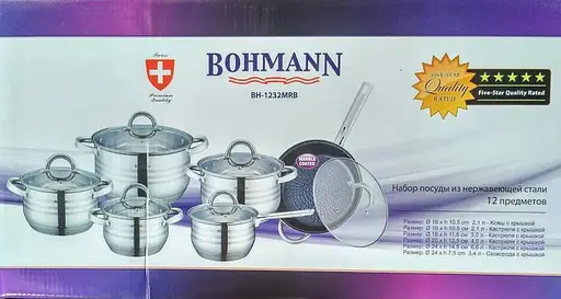 Набор кастрюль с крышками и сковородой Bohmann BH-1232, 12 предметов - фото 3