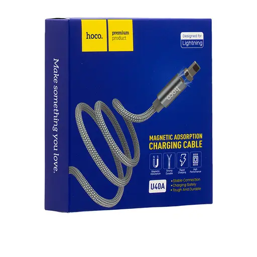 Кабель Hoco U40A magnetic adsorption Lightning charging cable Темно-сірий - фото 2