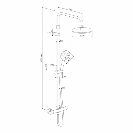 Душова система з термостатом Damixa Option DX218091000, Хром - фото 6
