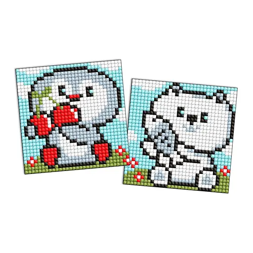 Алмазна мозаїка "Пінгвін та ведмежатко" Ідейка AMG1092, 9x9 см - фото 1